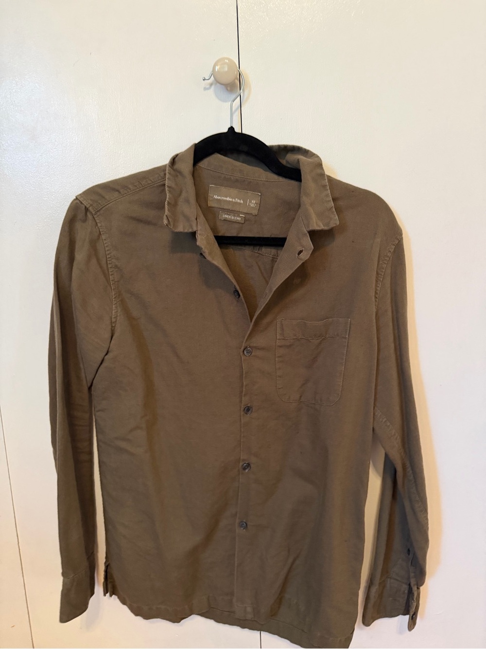 Abercrombie Olive Green Linen-Blend Button Shirt
